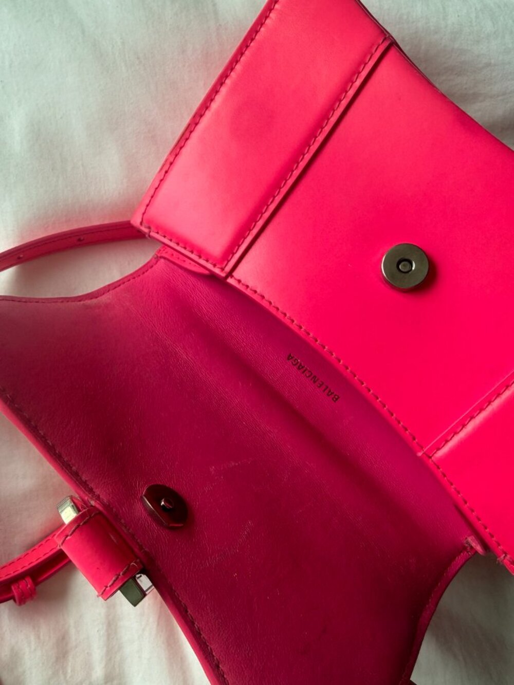 Balenciaga Mini Hourglass Top Handle Bag Hot Pink Smooth Leather Silver Hardware - Picture 2 of 7